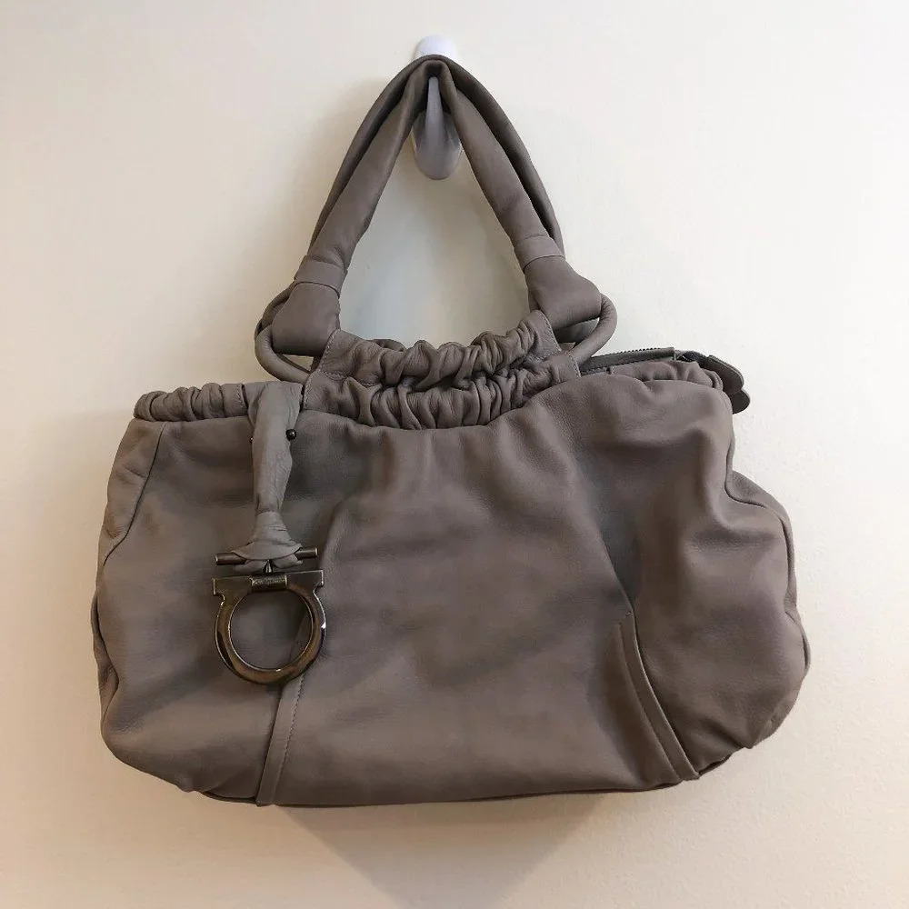 Salvatore Ferragamo Leather Designer Silver Hardware Hobo Shoulder Handle Bag - Picture 2 of 13